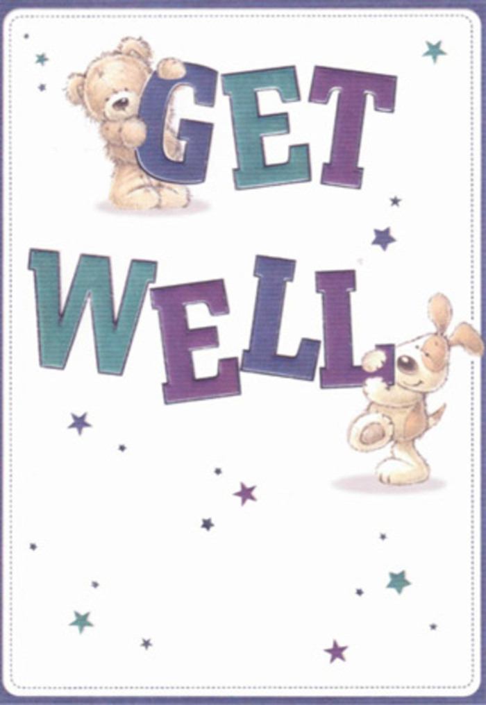 Drawing on the close-knit spirit of Enfield Wash, this get well card extends a gentle embrace through whimsical illustration. The scene shines with affection-a golden brown teddy, soft and reassuring, gently supporting the bright 'GET' letters, while a lively, light-furred puppy nuzzles up to 'WELL' below, the duo's expressive faces radiating empathy. The typography is bold and joyful, each letter coloured in rich tones of purple, indigo, and teal, echoing the cheerful hues of seasonal flowers available for delivery locally. Scattered starbursts in periwinkle and lavender punctuate the creamy backdrop, giving the impression of wishes floating across the evening air over the Hertford Road. There is a tactile sense to the plush fur and plump, shiny lettering, reminding one of the comfort in a soft blanket or a freshly tied bouquet. Much like sending a thoughtful arrangement through Florist Enfield Wash, this card delivers not just words but also a surge of heartfelt optimism-a blend of artistry and sincerity rooted in the everyday care found in our neighbourhood.