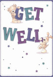 Echoing the welcoming atmosphere of Enfield Wash, this get well card radiates positivity through its joyful illustration. A cuddly bear with deep brown fur and a floppy-eared cream puppy collaborate in bringing cheer, their bodies gently curved around the plump 'Get Well' letters. The typography, shaded in lively hues of teal and purple, brings a celebratory vibrance to the scene, set against a background of soft, luminous white. Around the friends, twinkling stars in sapphire and violet add a sprinkle of magic-like seeing the city lights sparkle by the New River on a clear evening. The animals' soft, tactile fur seems almost huggable, inviting comfort much like a bouquet chosen for its fragrance and colour at local shops. Designed with the same thoughtfulness as arrangements prepared at Florist Enfield Wash, this card is a tender gesture for anyone on the mend, offering joyful encouragement and the healing touch of neighbourly care.
